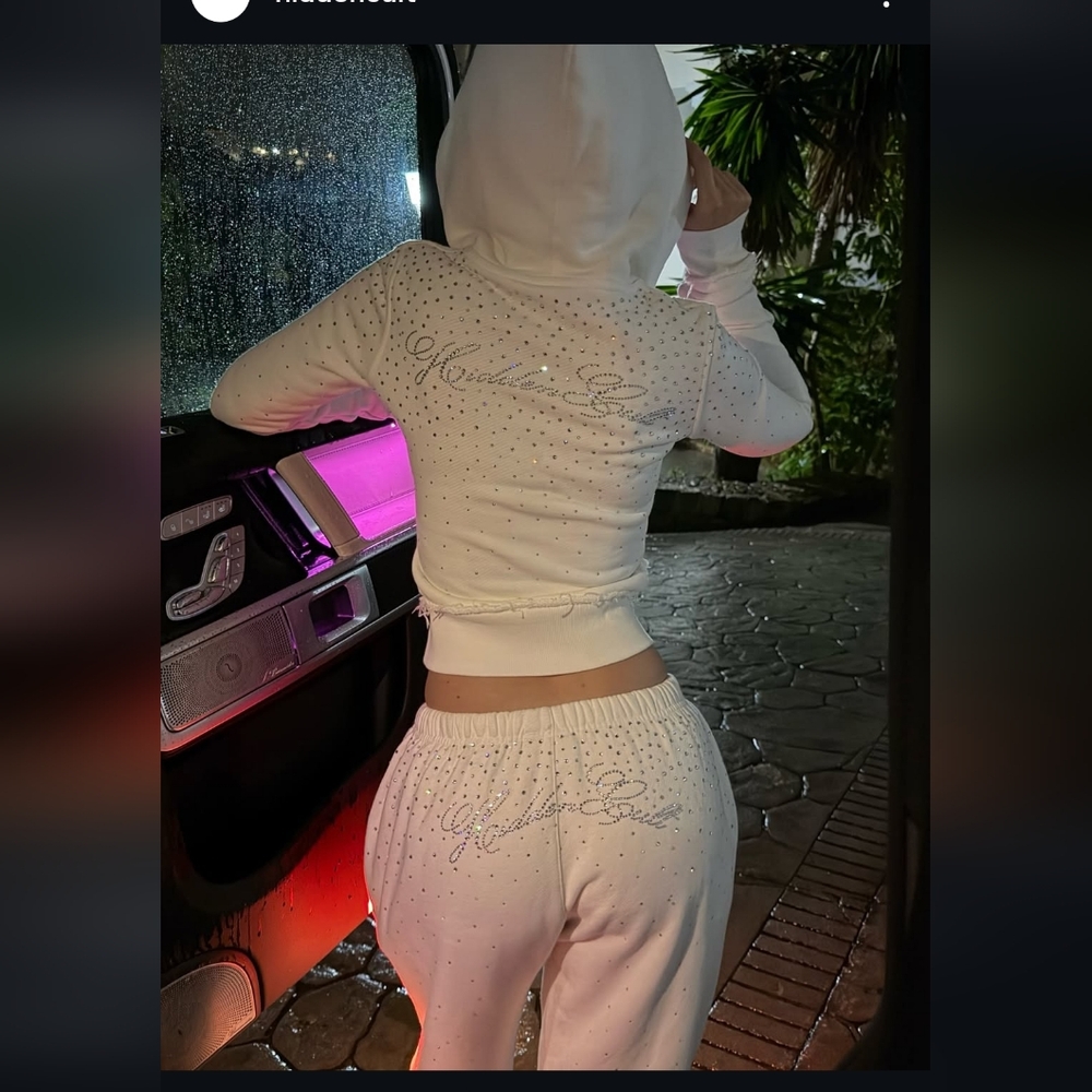 Sweet pink Rhinestone Hoodie and Joggers Set tracksuit hidden cult
